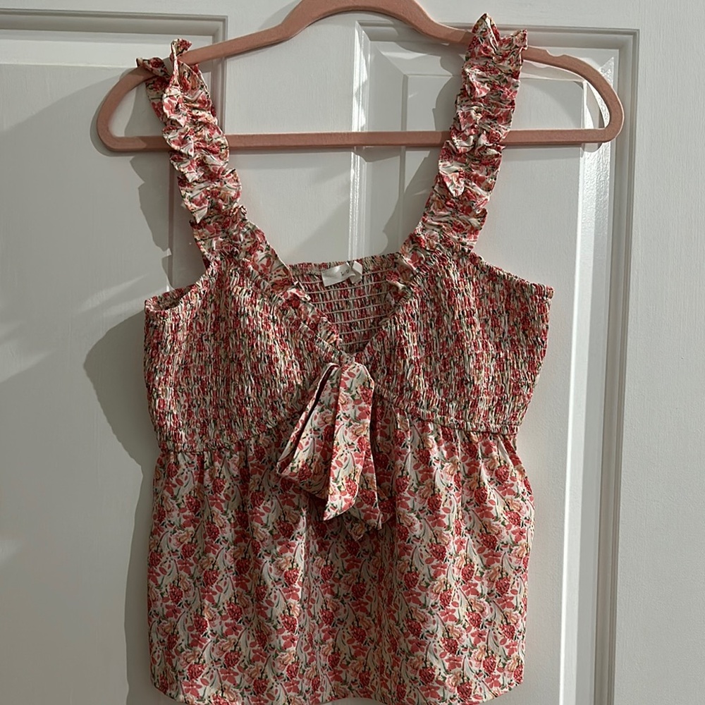 Lush Red Floral Ruffle Blouse